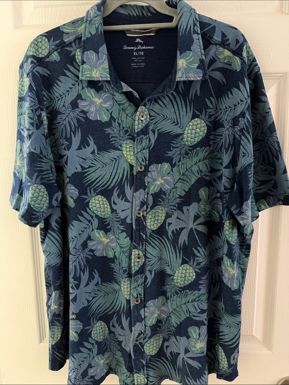 Tommy Bahama 100% Cotton Knit Pineapple & Palm Short-Sleeve Button-Down -size XL